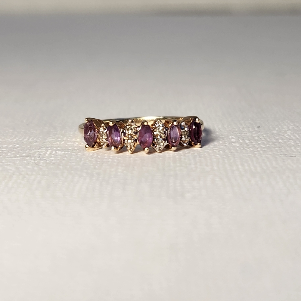 Classic 90s VTG 10K Solid Yellow Gold NATURAL  Amethyst & Diamond Ring Sz 7 - Picture 13 of 16